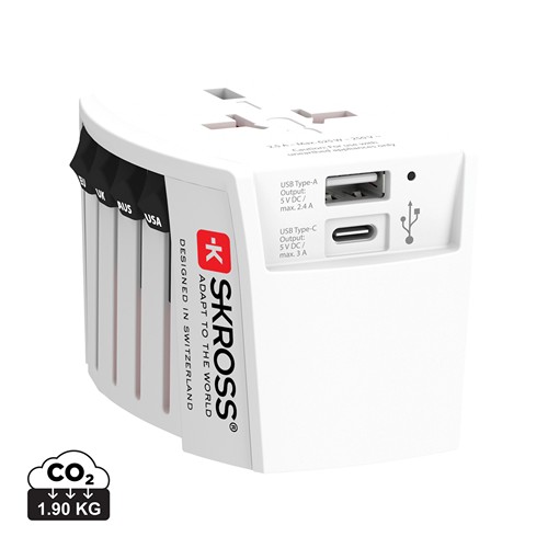 SKROSS Adaptateur de voyage universel MUV 2-Pôles avec USB