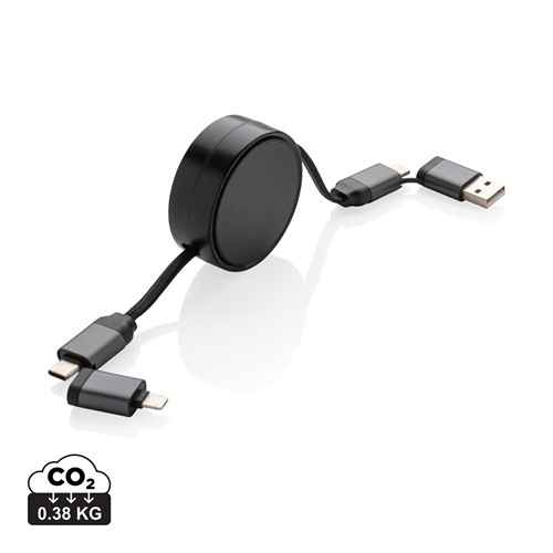Câble 60W rétractable 6 en 1 en aluminium recyclé Terra RCS
