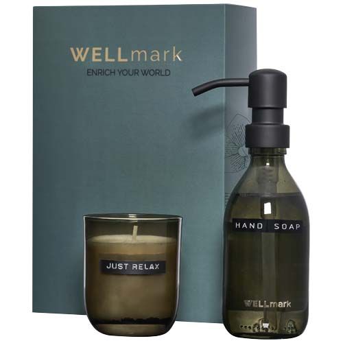 Distributeur de savon pour les mains de 250 ml et ensemble de bougies parfumées de 150 g Wellmark Discovery- parfum linge fra